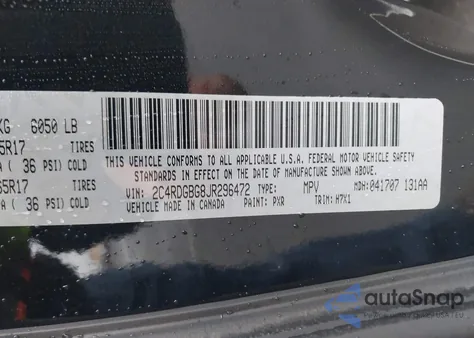 2018 Dodge Grand Caravan Se из США, поврежденный, VIN 2C4RDGBG8JR296472